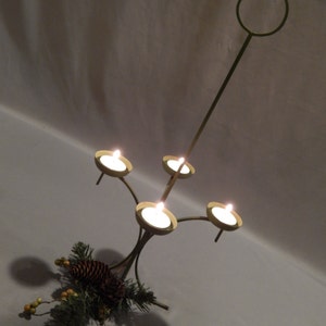 Beautiful Rustic Moss Green Wrought Iron Candle Holder, Candelabra, Circa 1960s