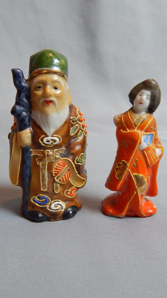 Pair of Antique Miniature Japanese Kutani Figurines Etsy
