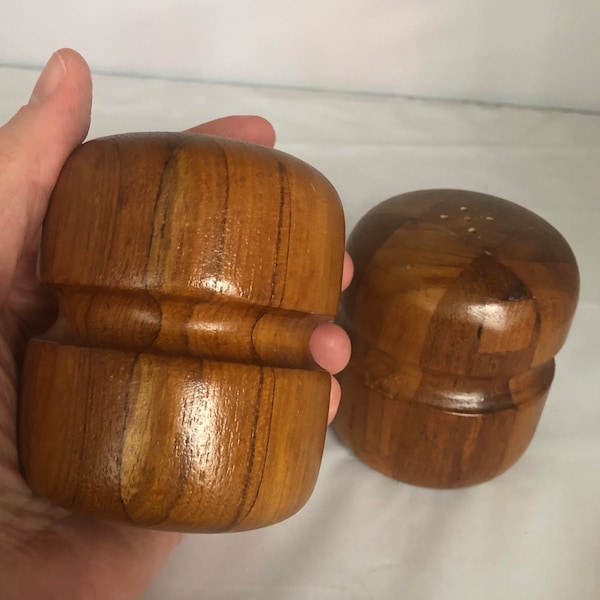 Chunky Vintage Wooden Salt and Pepper Shakers, Circa 1970s, Oak, Hardwood