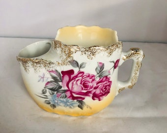 Antique Shaving Mug in Fine Bone China, Polychrome, Victorian Era, Roses