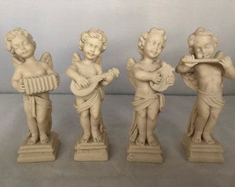 Darling Set of Four Vintage Italian Angels, Cherub, Cupid, Putti - Poured Casting, Made in Italy, Circa 1960s
