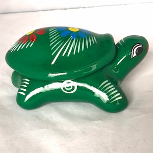 Fun and Coloful Little Vintage Mexican Turtle Lidded Box, Hand Made in Mexico