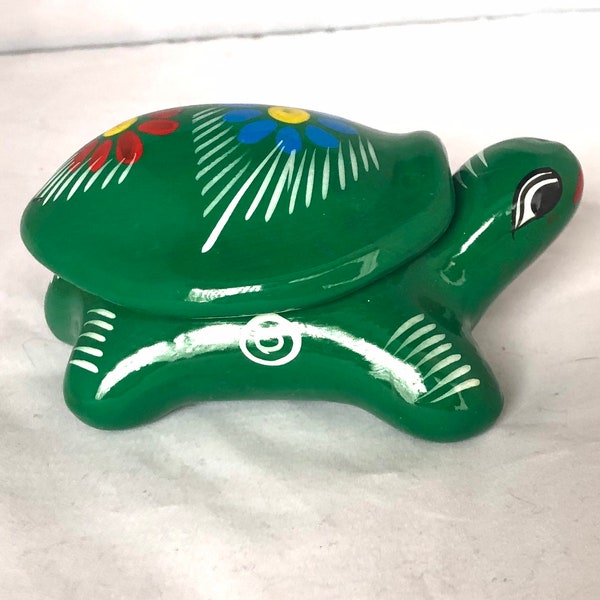 Fun and Coloful Little Vintage Mexican Turtle Lidded Box, Hand Made in Mexico