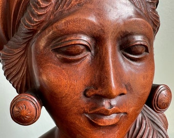 Gorgeous Vintage Wood Hand Carving - Bust of a Woman, Beautifully Detailed, Indonesia