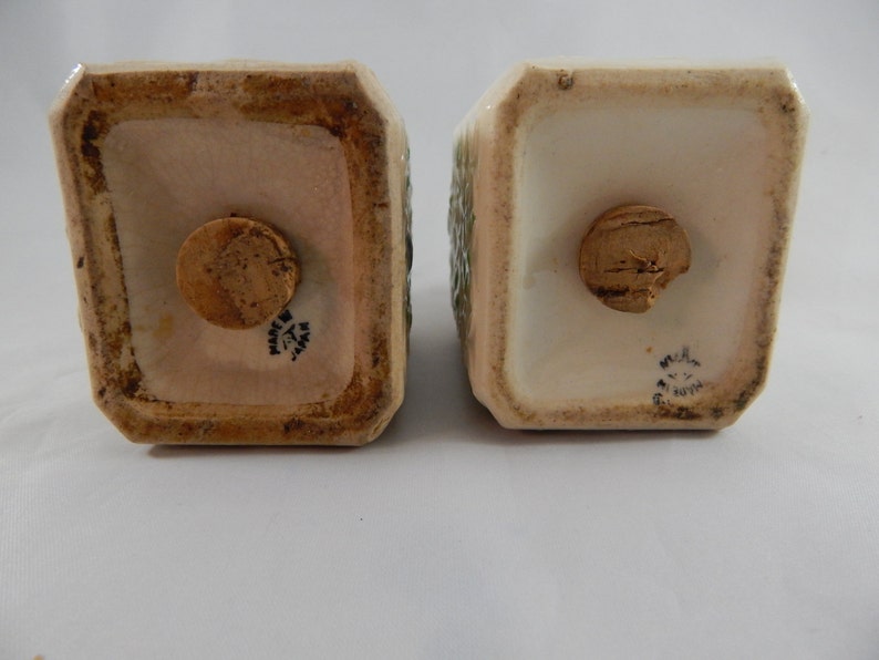 Charming Vintage Pair Ceramic Cottage Style Salt and Pepper Shakers Basket Weave with Flowers Circa 1930s 1940s