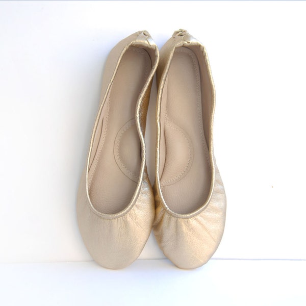 Gold leather ballerina flat shoes metallic platinum custom made