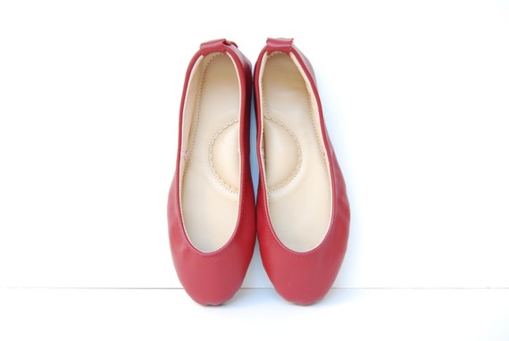 Items similar to Leather ballerina flat shoes cherry red custom made on ...