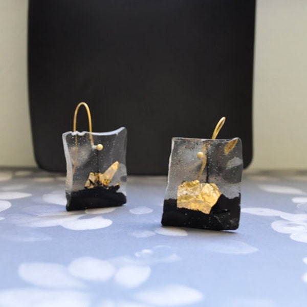 Black and gold earrings | Unique Resin earrings | Stylish earrings | Made to order