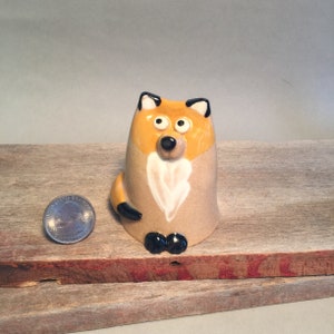 Miniature, handmade, wheel thrown ceramic pottery stoneware fox figurine