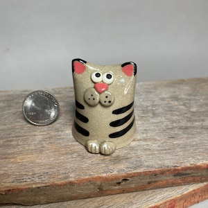 Brand New***Handmade Miniature Pottery Figurine Tubby Tabby, ceramic cat, cat with sweet cheeks!