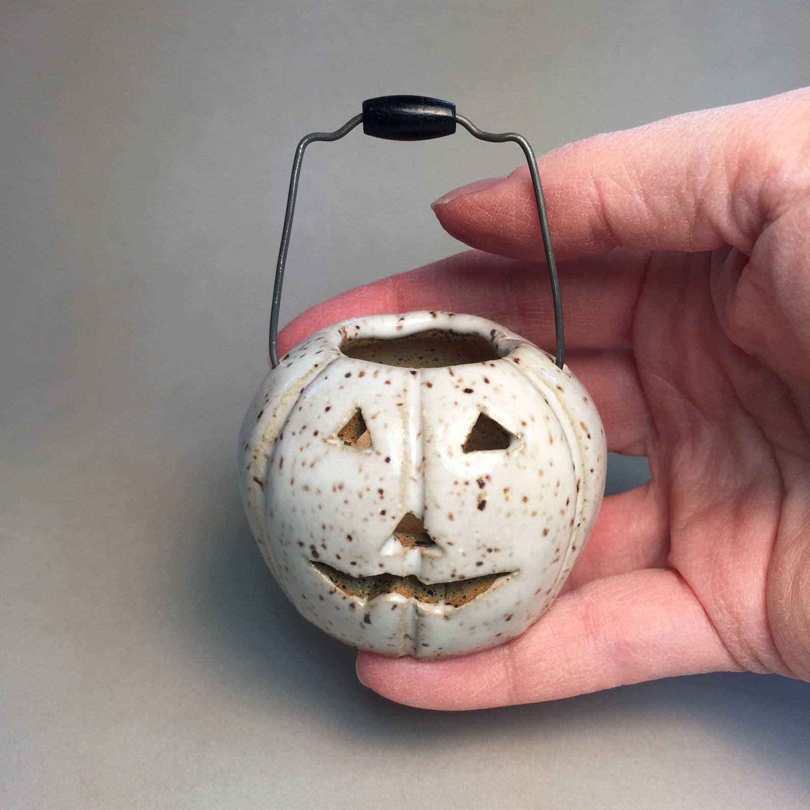 Miniature Ceramic Handmade Ghost Pumpkin lantern with wire Etsy