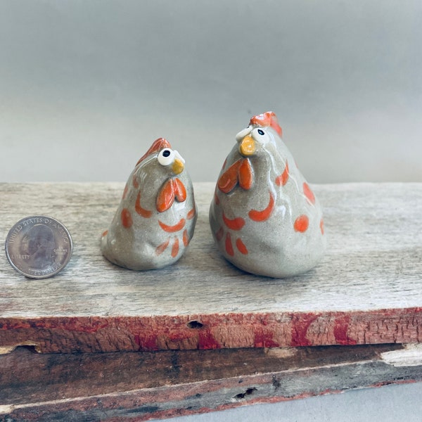 Pottery family duo of funky chickens FREE SHIPPING