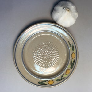 Garlic Grater Dish, Wheelthrown, handmade, hand painted, Lemons, free shipping