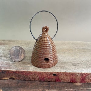 Handmade, Miniature Glazed Stoneware Pottery honey bee skep house crock with handle