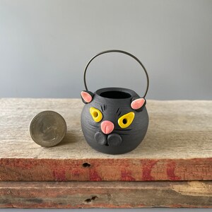 NEW**Miniature Handmade Stoneware pottery Halloween Cat Lantern, figurine, jack o lantern, witchy decor