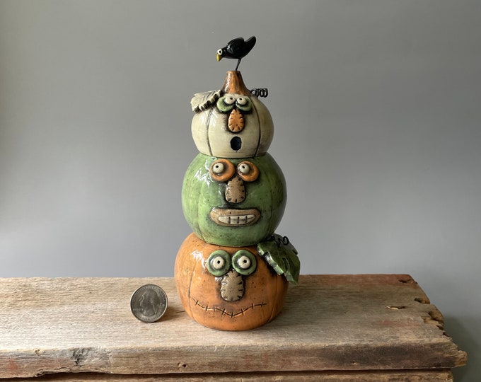 Halloween Fall Wheel Thrown, Handmade Jack O Lantern Pottery, Three ...