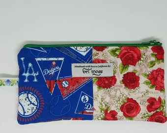 Los Angeles Dodgers Parisian rose print cosmetic pouch