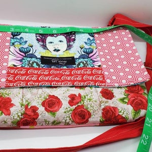 Coca-Cola Messenger Bag/crossbody purse 100% handmade with vintage and out of print licensed Coke fabric & Tula Pink snap closure, cotton image 2