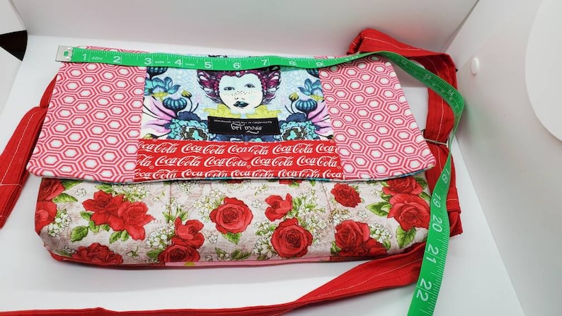 Coca-Cola Messenger Bag/crossbody purse 100% handmade with vintage and out of print licensed Coke fabric & Tula Pink snap closure, cotton image 2