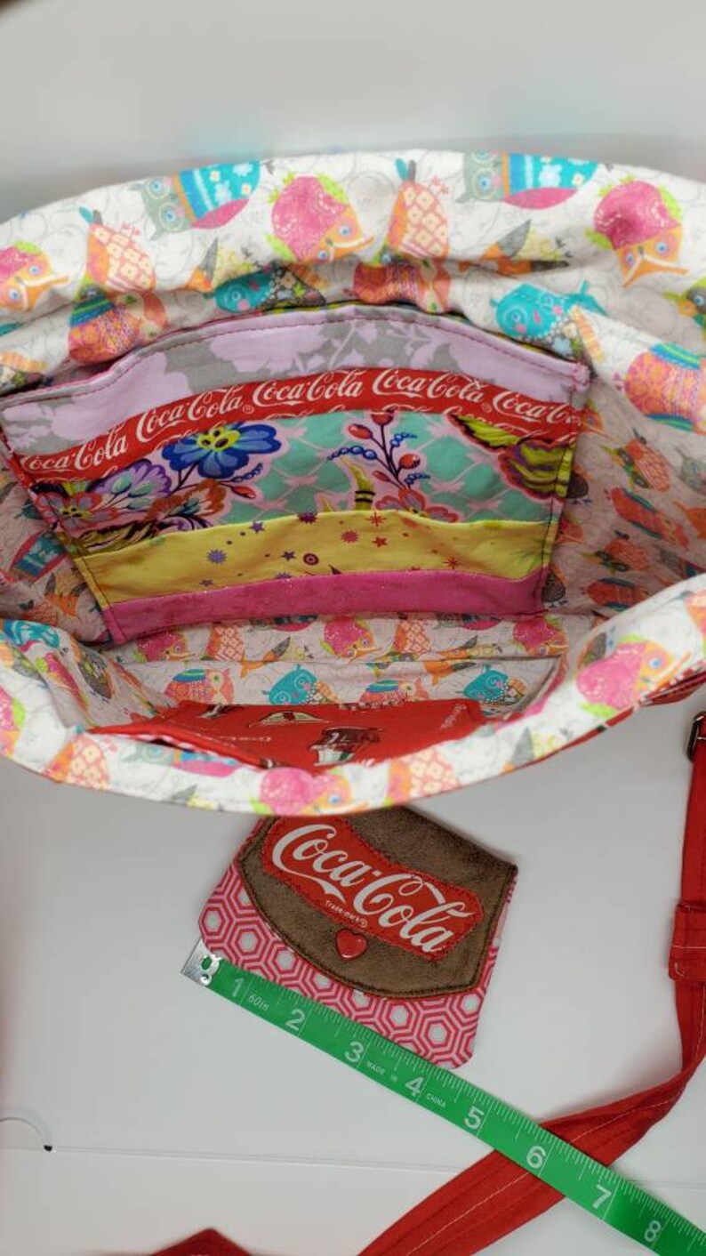 Coca-Cola Messenger Bag/crossbody purse 100% handmade with vintage and out of print licensed Coke fabric & Tula Pink snap closure, cotton image 6