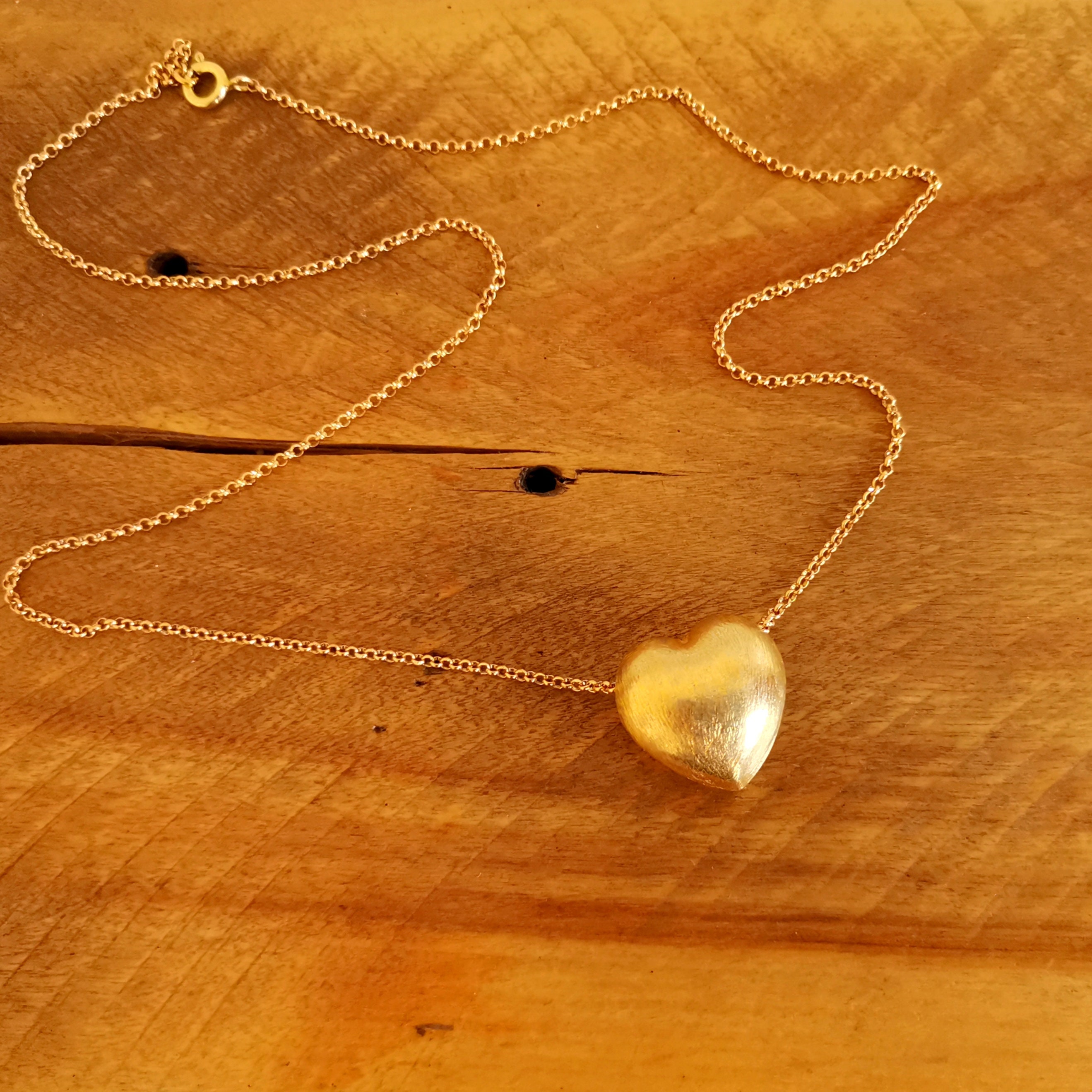 Gold Heart Pendant Necklace Brushed 