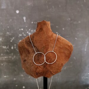 Silver Two Circles Necklace, Hammered Delicate Sterling Silver Rings, Eternity Necklace, Karma Necklace, Dainty, Chic Necklace.
