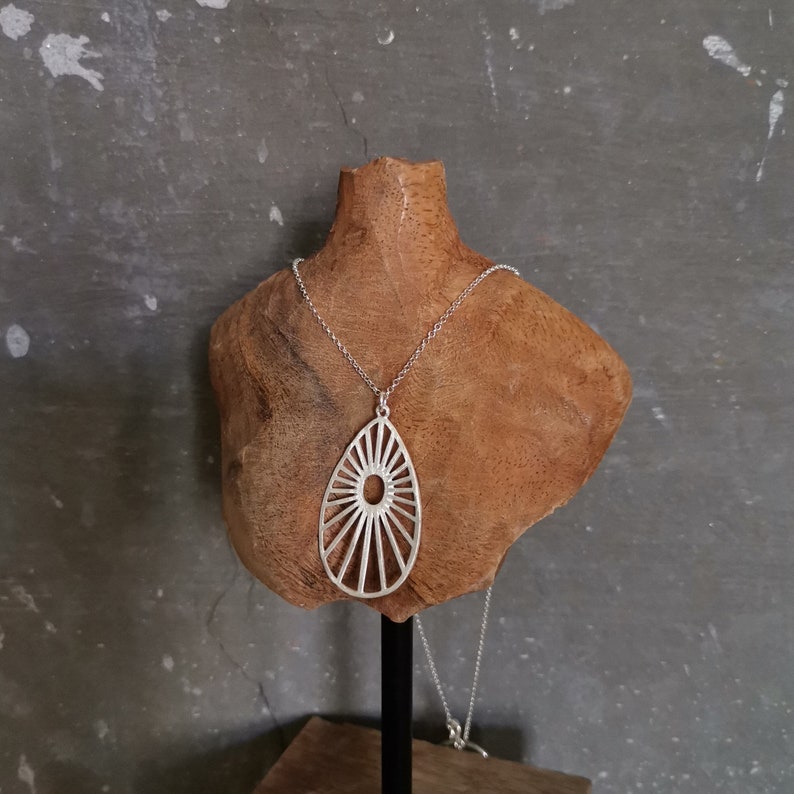 Modern Brushed Silver Pendant Artisan. Delicate Sterling Silver Necklace Sun Pendant Contemporary Simple Necklace
