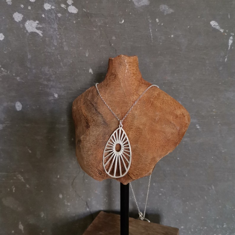 Modern Brushed Silver Pendant Artisan. Delicate Sterling Silver Necklace Sun Pendant Contemporary Simple Necklace