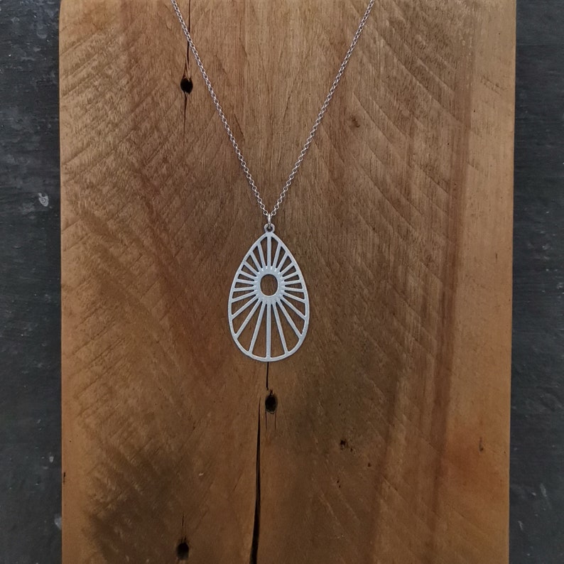 Modern Brushed Silver Pendant Artisan. Delicate Sterling Silver Necklace Sun Pendant Contemporary Simple Necklace