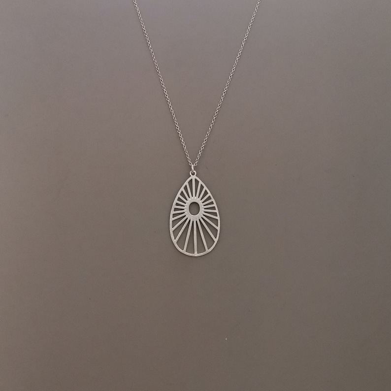 Modern Brushed Silver Pendant Artisan. Delicate Sterling Silver Necklace Sun Pendant Contemporary Simple Necklace
