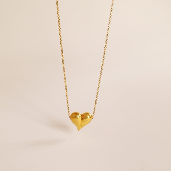 DEJ-N19NWD14 Eros Gold Plated Large Fluorite Stone Heart Chain Necklace