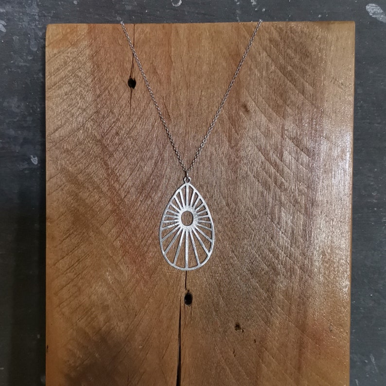 Modern Brushed Silver Pendant Artisan. Delicate Sterling Silver Necklace Sun Pendant Contemporary Simple Necklace