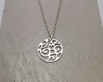 Silver Filigree Necklace, Disc Pendant, Sterling Silver Necklace, Lightweight Necklace, Simple Necklace, Delicate, Dainty.