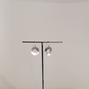 Thick Silver Hoop Earrings, Brushed Hammered Sterling Silver, Circle Dangle Earring, Modern Women&#39;s Everyday Earrings, Simple, Contemporary.
