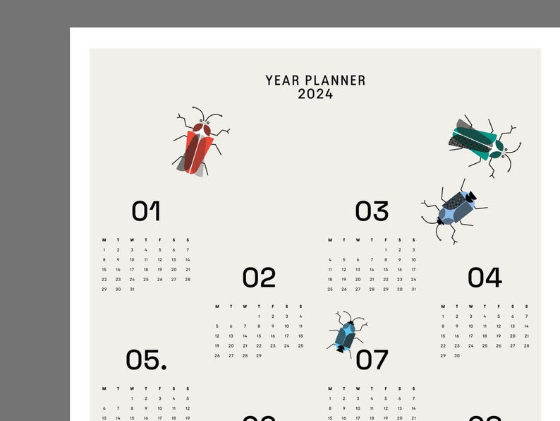 2024 Year Calendar Printable. Wall Calendar. Digital Download