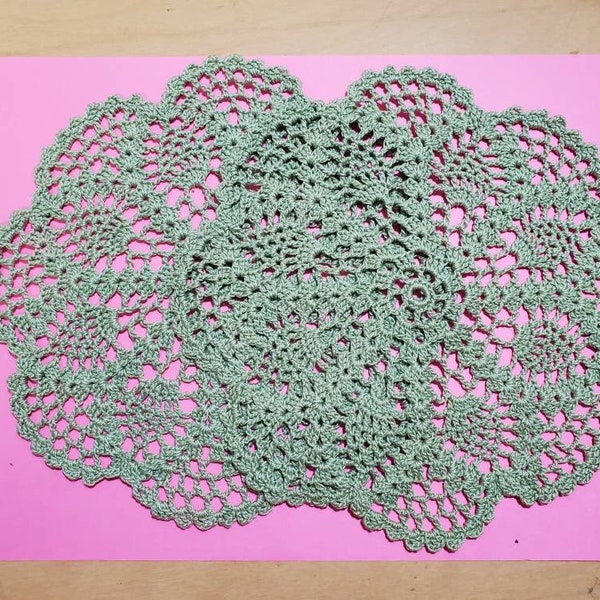 Set of 2 Sage Green Handmade Doilies, Crocheted Doilies, Doilies, 2 Doilies, Knitted Coaster