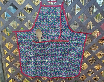 Strawberry Print Apron, Handmade Kitchen Apron, BBQ, Cherry Apron, Unisex, Adult Apron,