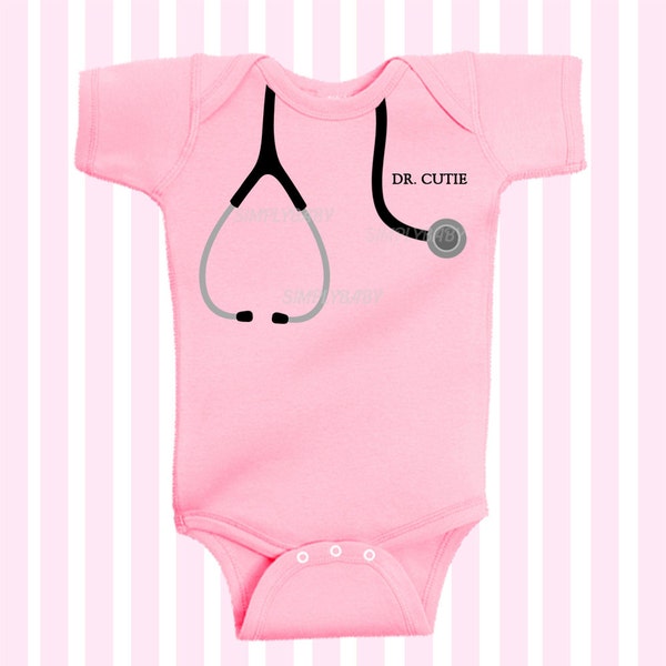 PERSONALIZE WITH NAME Dr./ Nurse Cutie Stethoscope Baby Girl Pink Bodysuit   by SimplyBaby