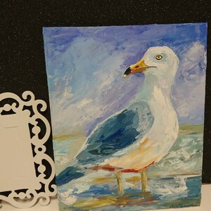 La mouette, peinture à l'huile originale, oiseau, peinture 24 x 30 cm,