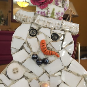 Whimsical Pique Assiette Mosaic Snowman image 2