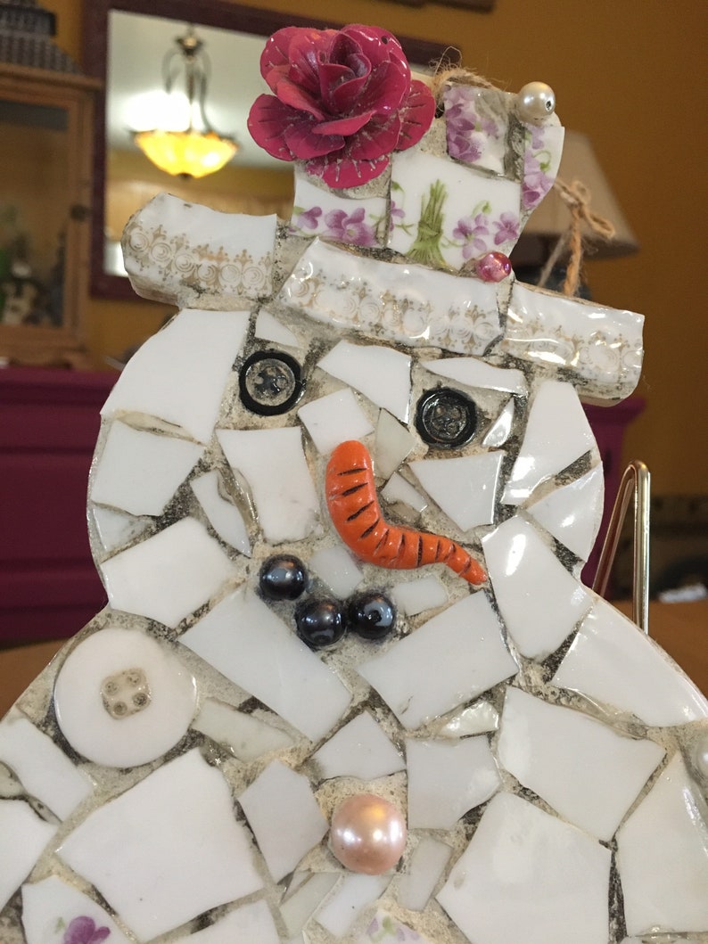 Whimsical Pique Assiette Mosaic Snowman image 2