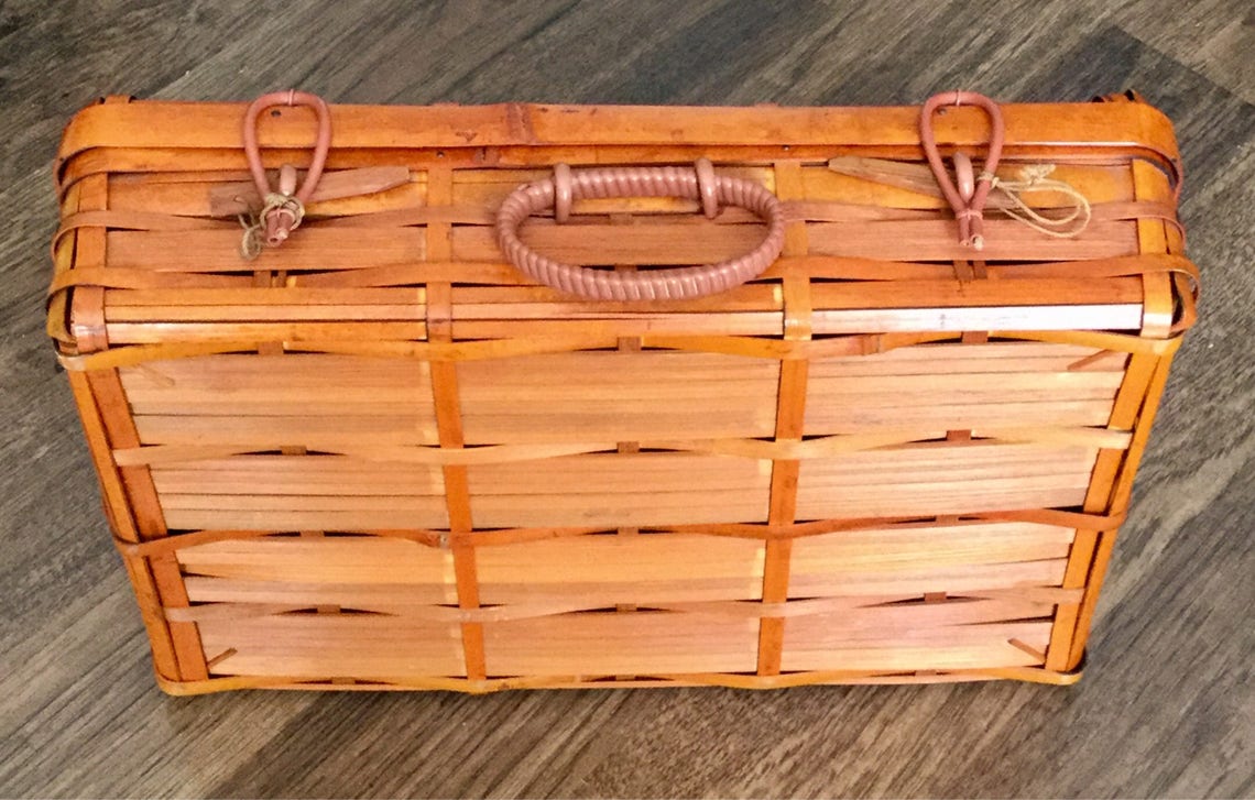 Vintage Wicker / Straw Picnic Basket Mid Century Wicker Etsy