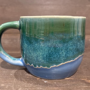 Handmade Blue Green Wave Stoneware Mug