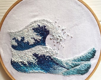 Broderie vague sur mesure sur commande - eau de plage de mer-