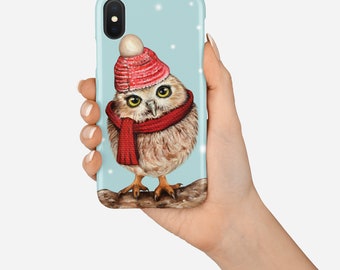 Owl phone case, art phone case, animal phone cover, winter phone case, animal lover gift, owl pixel case, owl iphone, samsung galaxy case