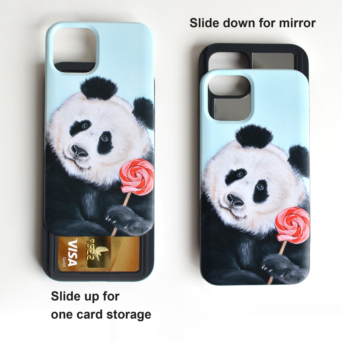 Panda slider phone case animal phone case with card and Etsy