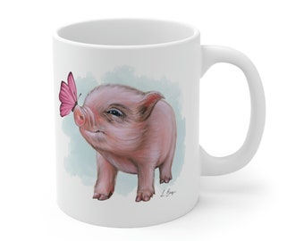 Mini Pig Ceramic Mug, Pig coffee cup, pig gifts, miniature pig mug, farm mug, farm animal cup, pig lover gift, farm house decor, teacup pig