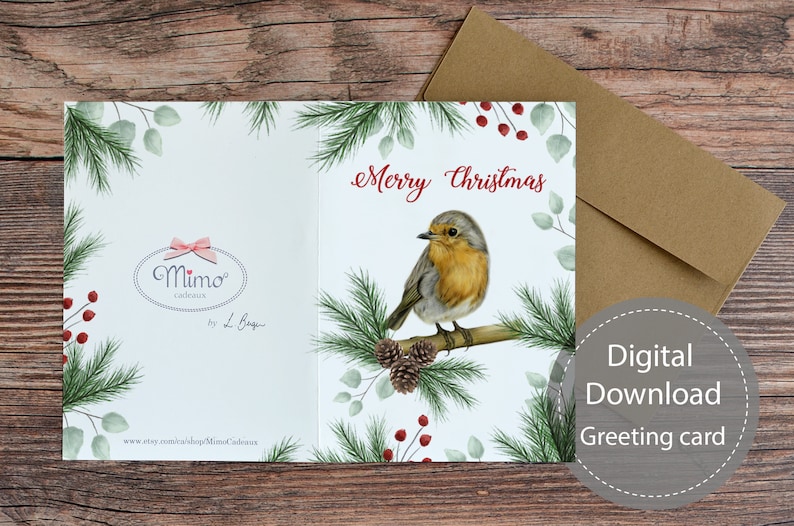 Robin Bird Printable Christmas Card, Bird Christmas Printable Card ...