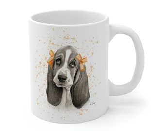 Basset Hound mug, basset coffee mug, basset gifts, basset mom gift, basset lover gift, dog lover gift, dog coffee mug, basset artwork mug