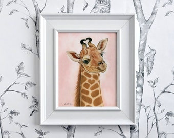 Giraffe print, nursery wall art, giraffe gift, kids room decor, safari nursery decor, original art, illustration print, bedroom decor